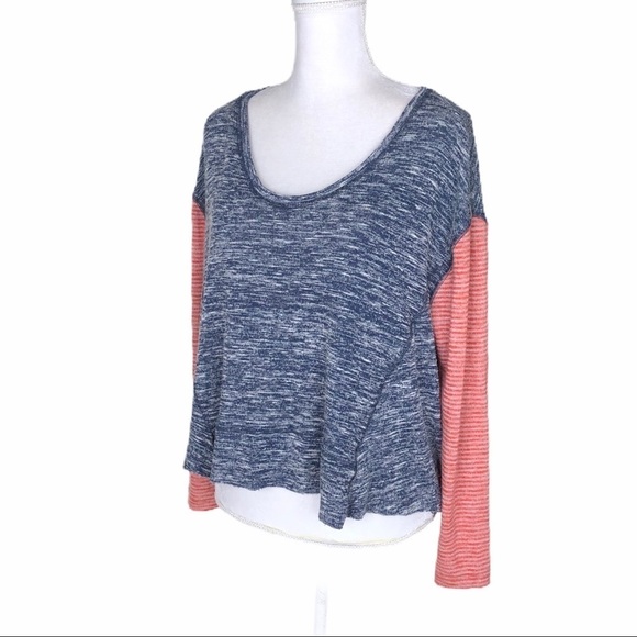 Free People We The Free blue top tee red stripe long sleeves small - Picture 4 of 12